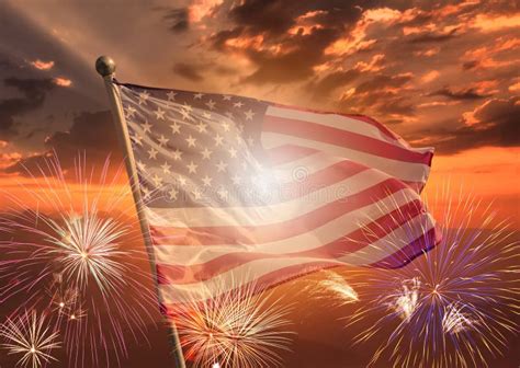 Usa Th Of July Independence Day Background Of American Flag With Fireworks Celebration Concept