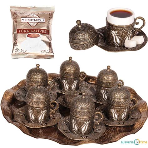 Turkish Greek Arabic Coffee Espresso Serving Cup Saucer Set Copper