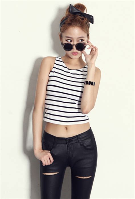 [dabagirl] Striped Crop Tank Top Kstylick Latest Korean Fashion K Pop Styles Fashion Blog