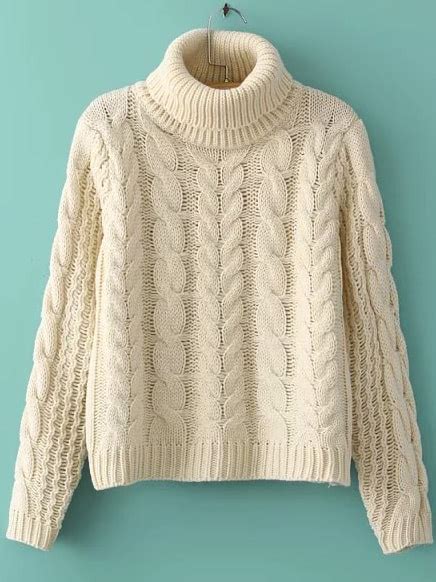 Beige High Neck Cable Knit Crop Sweater Sheinsheinside