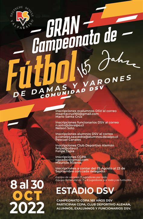 Afiche Campeonato De Futbol 165 Anos Dsv Octubre 2022 Colegio Alemán