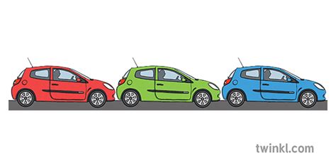 Drei Autos Stoßstange An Stoßstange Illustration Twinkl