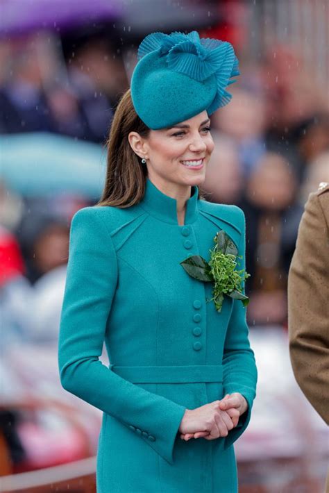 Kate Middleton Wears Teal Catherine Walker Coat Dress On St Patricks