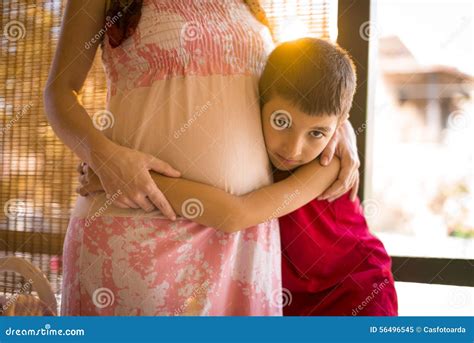 Pregnant Mother And Son Stock Image Image Of Buddy Cute