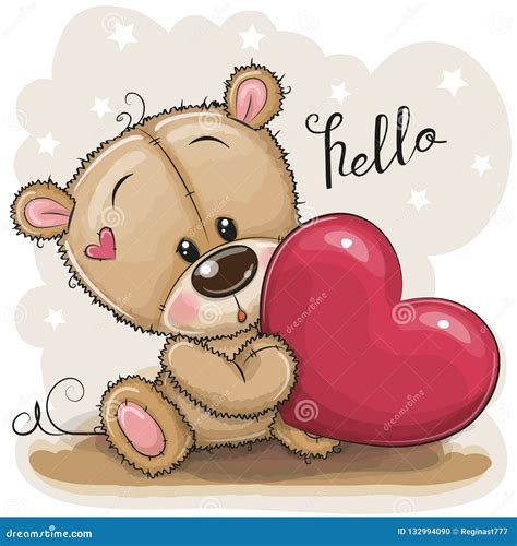 Cute Teddy Bear With Heart Stock Vector Illustration Of Happiness