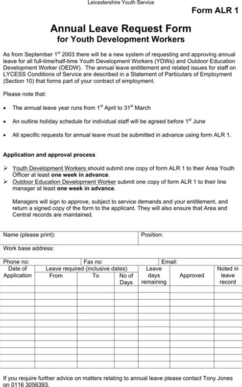 annual leave application form   formtemplate