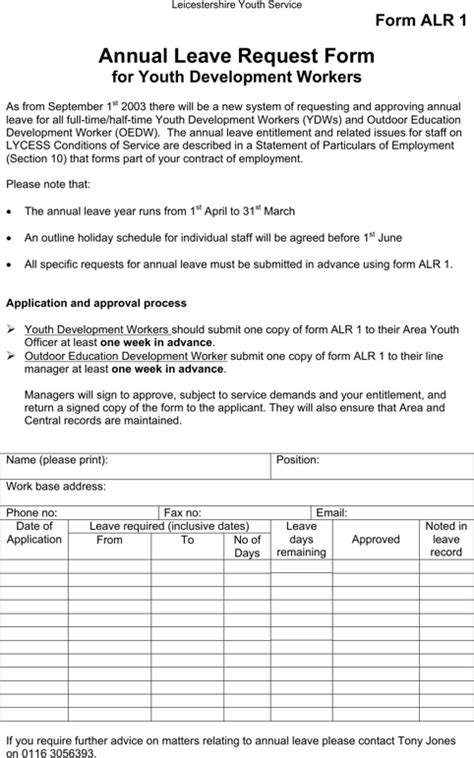 annual leave application form   formtemplate