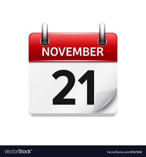 November 21 Flat Daily Calendar Icon Royalty Free Vector