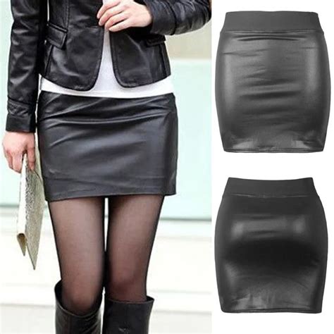Sexy Womens Solid Tight Short Leather Mini Skirt Hot Fashion Black Slim Sexy Casual Solid Tight