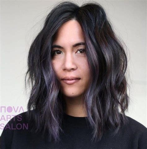 Black Hair With Lilac Highlights Purple Brown Hair Hair Color Purple