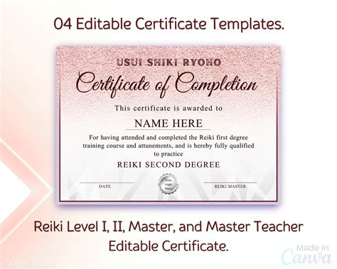 Reiki Certificate Editable Template Reiki Level 1 Certificate Reiki