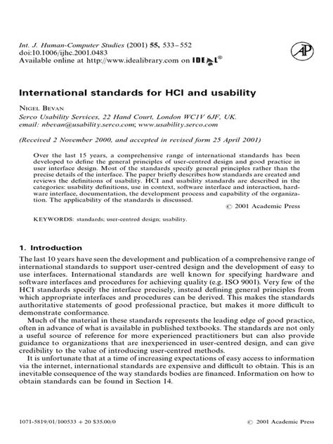 International Standards For Hci And Usability Int J Human Computer