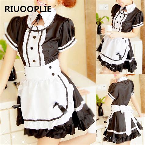Riuooplie Sexy French Maid Costume Sweet Gothic Lolita Dress Anime