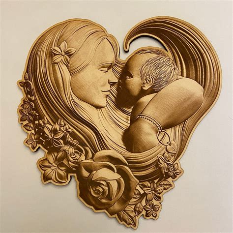 3d Illusion Wall Art Mother And Child Laser Engraved Wall Etsy