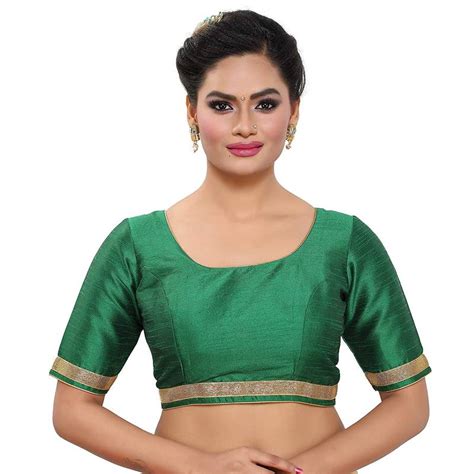 Designer Indian Traditional Green Satin Silk Saree Blouse Materials Unstitched Fonix