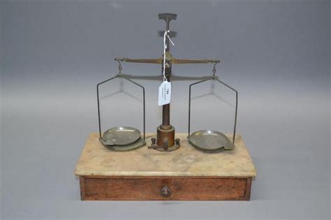 French Marble Top Brass Balance Scales With Drawer Scales Sundries