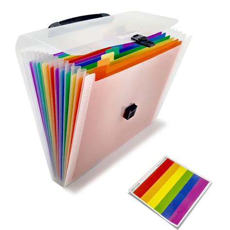 Expanding File Organiser 13 Multicoloured Pockets Accordion Folder