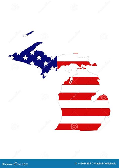 Mappa Del Michigan Con La Bandiera Di Usa Stato Negli Stati Uniti
