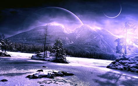 Hd Wallpaper Snow Winter Trees Mountains Alien Landscape Planets