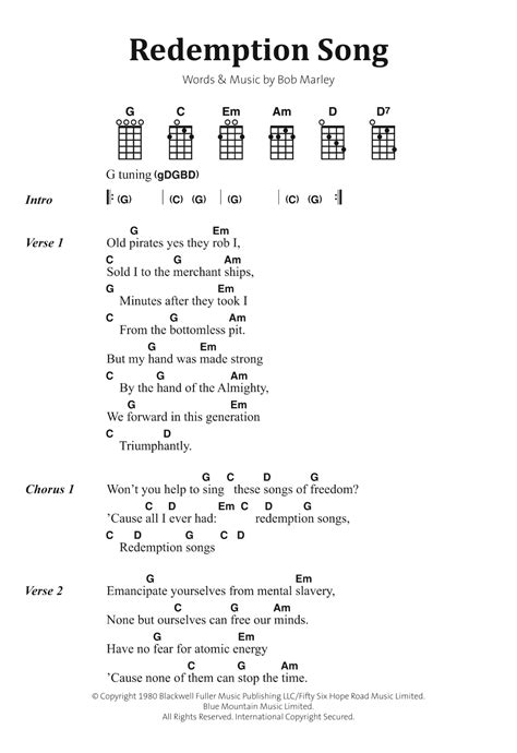 The pain is an essential element which finds expression throughout the album, and redemption song has a special space for it. Redemption Song Sheet Music | Bob Marley | Banjo Chords/Lyrics