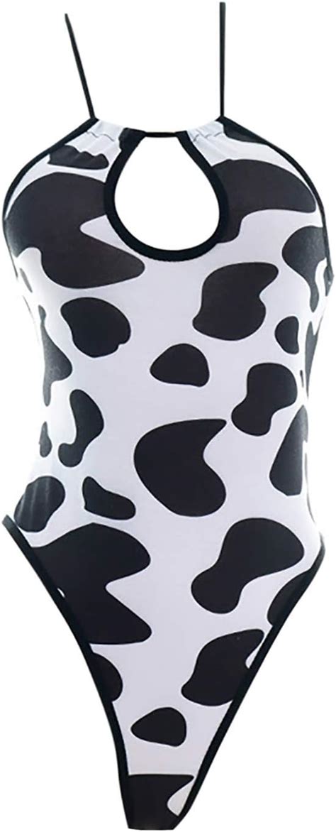 women sexy cow print one piece swimsuit bikini set halter neck beach bathing suit swimwear