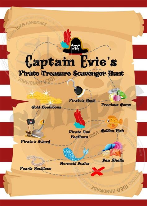 Pirate Treasure Map Scavenger Hunt Personalized Printable Treasure