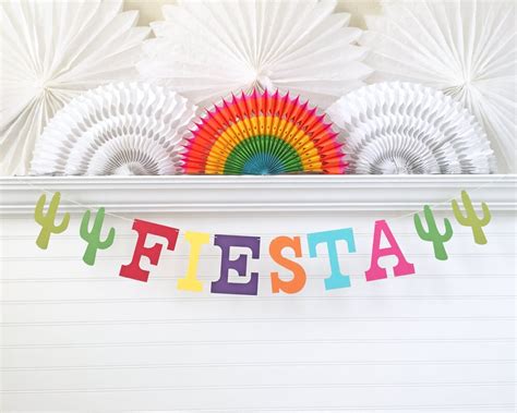 Fiesta Party Banner 5 Inch Letters With Cactus Fiesta Etsy
