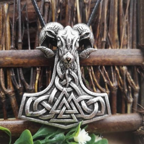 Viking Goats Silver Hammer Necklace Pendant Thors Celtic Leather