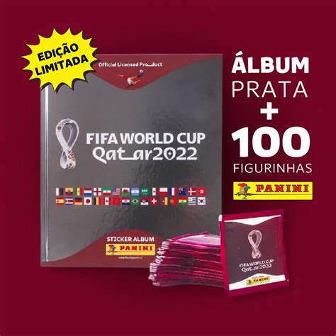 album capa dura prata copa do mundo 2022 100 figurinhas shopee brasil