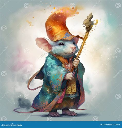 Wise Mystical Wizard Mouse Ai Generative Illustration Stock