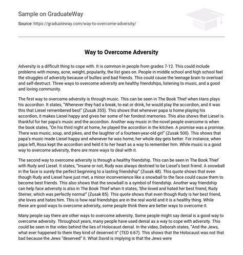 ⇉way To Overcome Adversity Essay Example Graduateway
