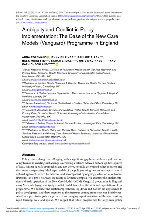 Pdf Ambiguity And Conflict In Policy Implementation The Case Of The New Care Models Vanguard