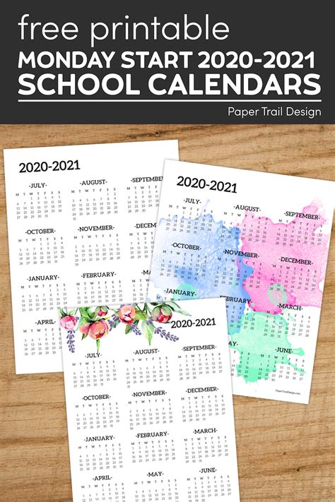 2020 2021 School Year Calendar Free Printable Paper Trail Design