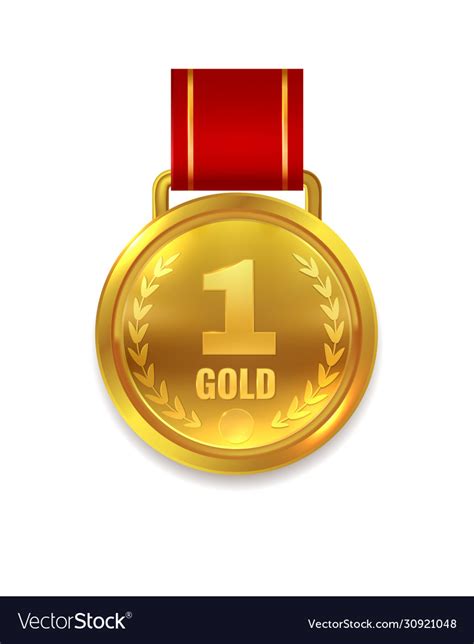 Winner Gold Medal Prize With Red Ribbon Royalty Free Vector