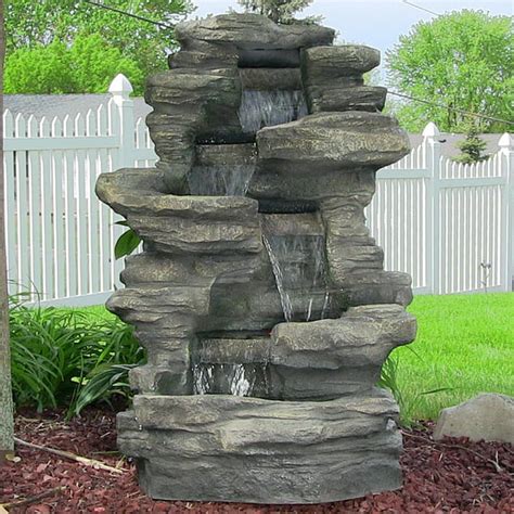 Sunnydaze Stacked Shale Rock Waterfall Fountain With Led Lights