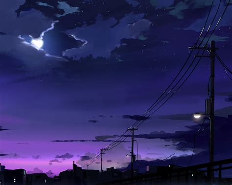 1280x1024 Power Lines Moon Anime Quite Night 4k Wallpaper1280x1024