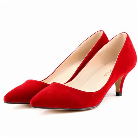 Faux Velvet Classic Ladies Women Pumps High Heels Red Sexy Pointed Toe