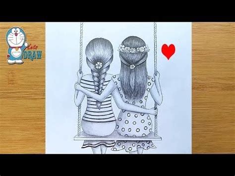 A world on your mobile™. How to draw Best friends sitting together on a swing || Pencil Sketch Tutorial - YouTube ...