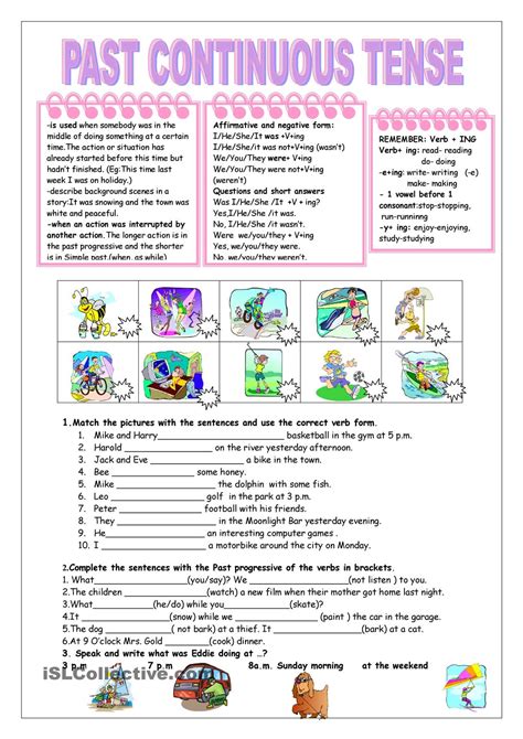 Past Continuous Worksheets Printable