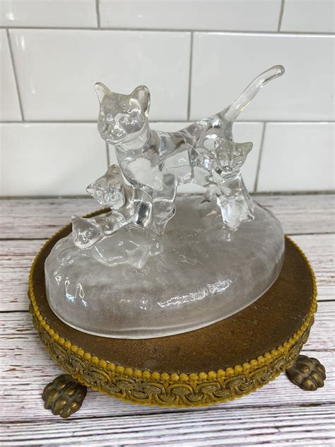 Vintage Mother Cat And 3 Kittens Glass Figurine Collectible Etsy In