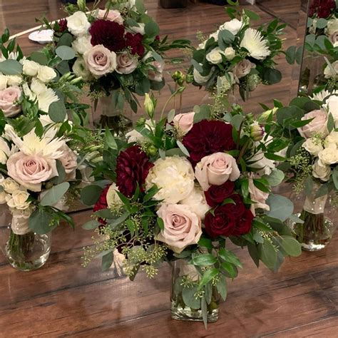 Red And Blush Pink Roses With White Peonies In Bouquets And