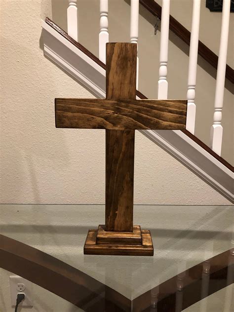 Stained Wooden Cross With Stand Dark Walnut Cross With Etsy Rustic