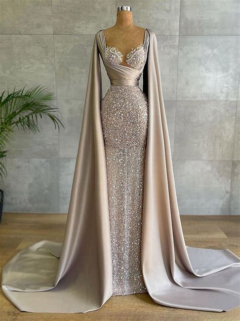 Lg494 Cape Sleeve Sequined Red Carpet Gowns In 2022 Evening Dresses