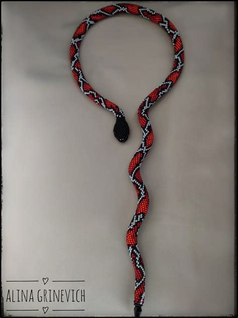 Snake Necklace Beaded Snake Jewelry Crochet Necklace Red Snake Etsy