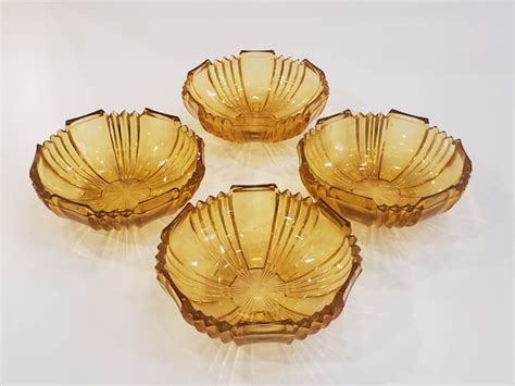 antique art deco amber glass bowls bedford pattern 3057 etsy