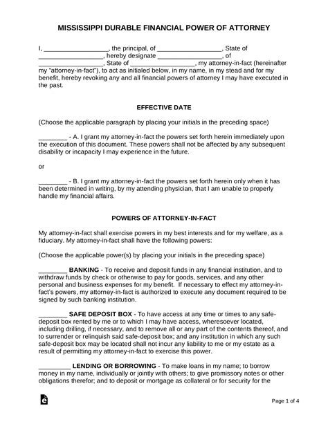 Free Mississippi Power Of Attorney Forms 9 Types Pdf Word Eforms