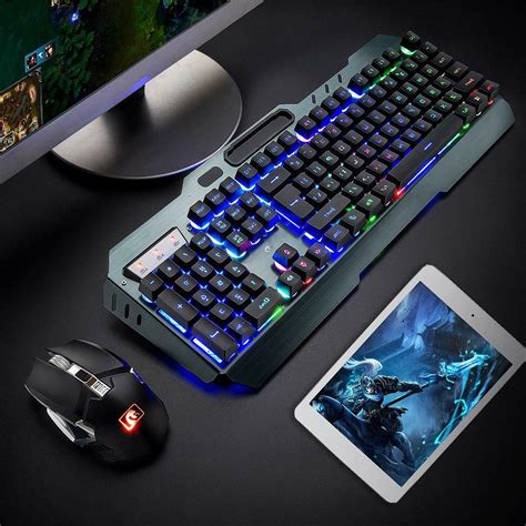 Us Wireless Keyboard Mouserainbow Led Backlit Rechargeable Gaming