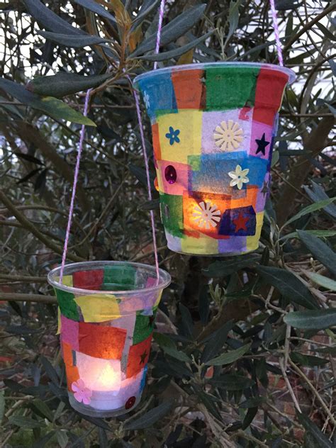 Lovely Lantern Use A Plastic Cup Decorate With Tissue Paper And