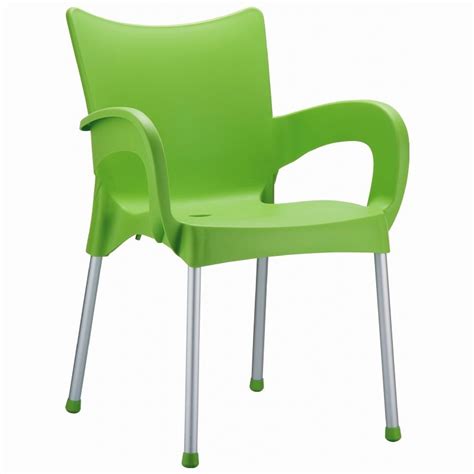 Commercial all weather hospitality seating with aluminum resin dining chair. RJ Resin Outdoor Arm Chair Apple Green ISP043-APP | CozyDays