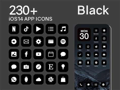 Ios Black App Icons 230 Dark Minimal Ios 14 Modern Icon Etsy